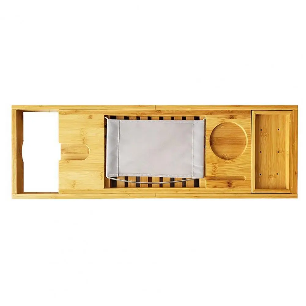 Elegant Bathroom Storage Rack Luxurious Bamboo Bath Tray with Wine Glass Holder Adjustable Shelf Book Stand for Ultimate