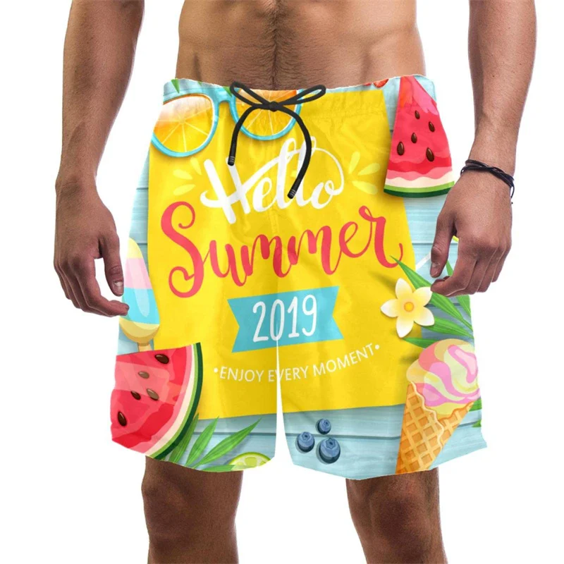 New Harajuku Ice Cream Printing Beach Shorts Tropical Fruits Graphic Board Shorts Men Fashion Funny Swiming Trunks Hawaiian Pant 3