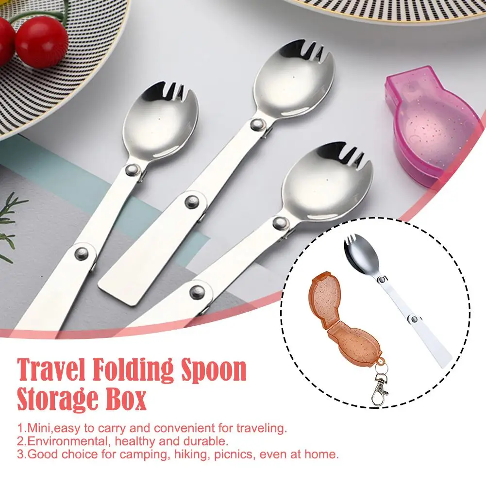

Stainless Steel Tableware Spoon Creative Tableware Outdoor Portable Three-Fold Spoon Fork Travel Folding Spoon Storage Box