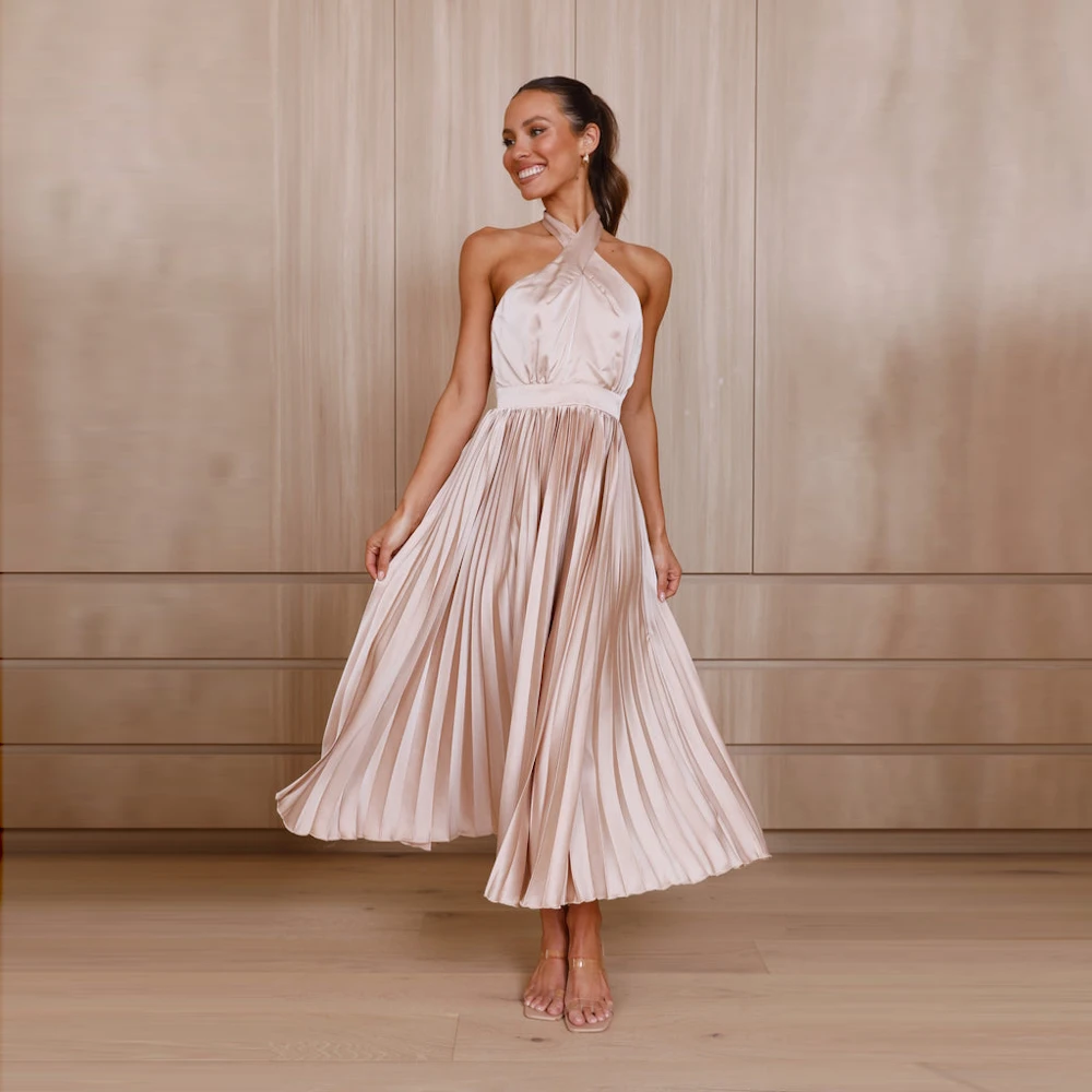 Elegant Cross Halter Knee Length Dress