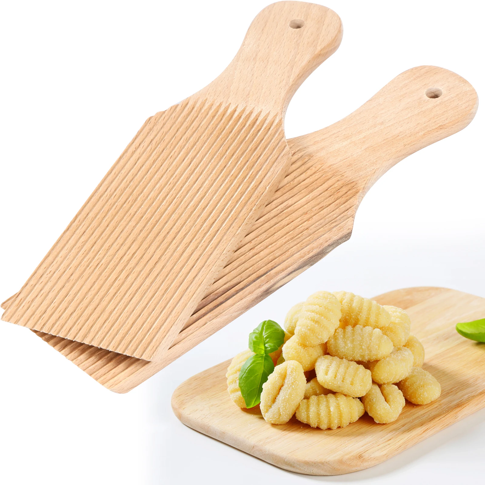 2Pcs Wooden Gnocchi Board Butter Paddles 9.1 x 2.8 Inches Spaghetti Macaroni Pasta Board Practical Gnocchi Maker Homemade Pasta