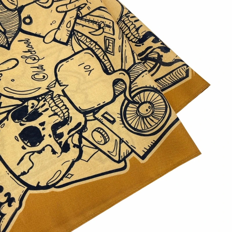 Retro Skull Pattern Bandana Head Scarf for Women Male Square Turbans Head Scarf Lightweight Yellow Street Hip Hop Headscarf 4