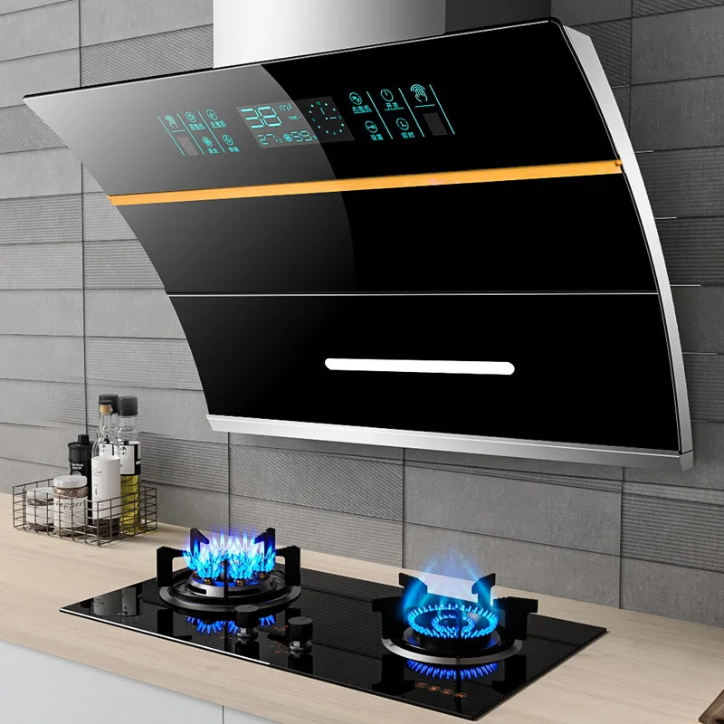Household Kitchen Range Hood Dual Motor Side Suction Large Suction Range Hood Gas Stove Package