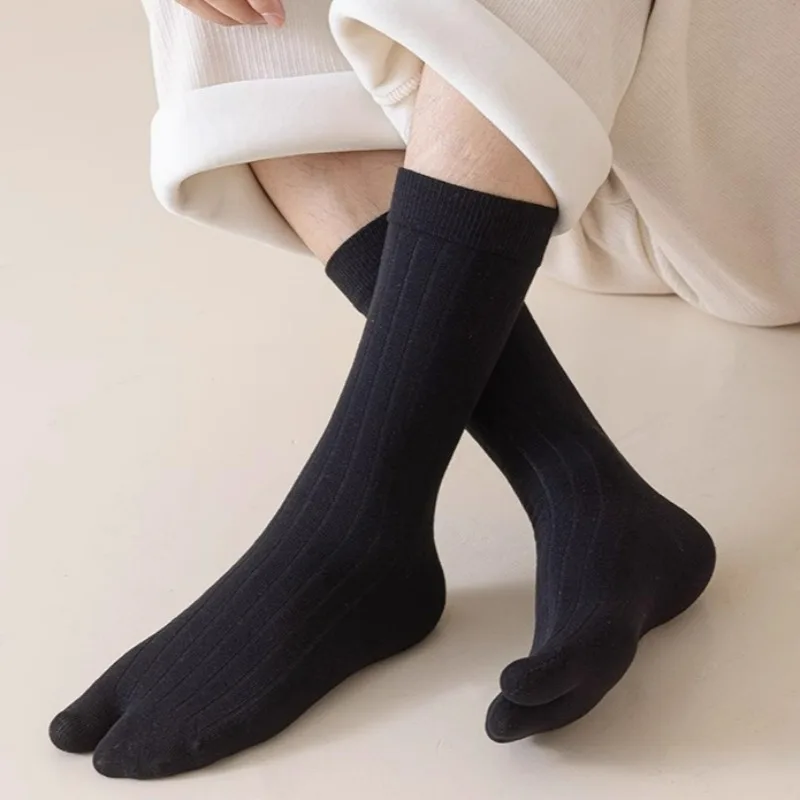 Y2K Elastic Two Toed Sock Sweat Absorbing Two Finger Middle Cylinder Socks Multicolor Simple Vertical Stripe Comfortable Hosiery