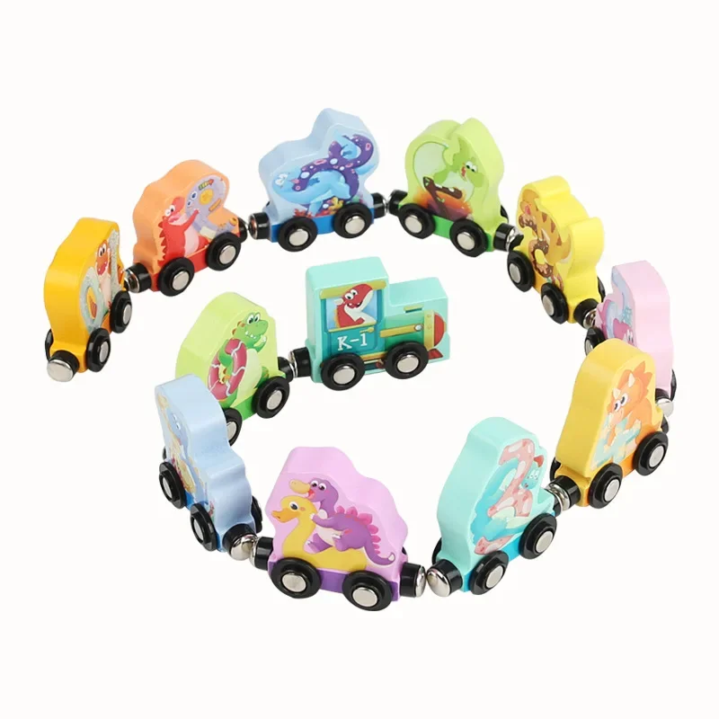 Ovly Toddler Wooden Toys Alphabet Number Dinosaur Magnetic Puzzle Trailer Train Early Learning Montessori Birthday Gift for Kids