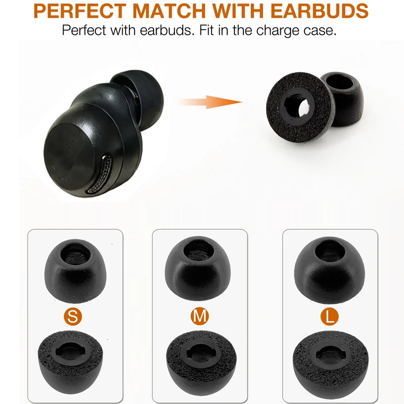 Replacement Memory Foam Eartips for Technics EAH-AZ100 Wireless Earbuds, Black Foam Ear Tips