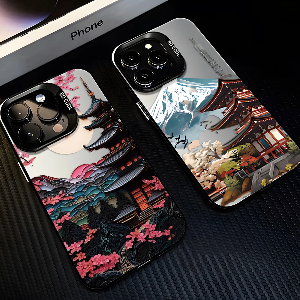 Japanese-Style Floral Landscape Phone Case - Elegant & Protective Design