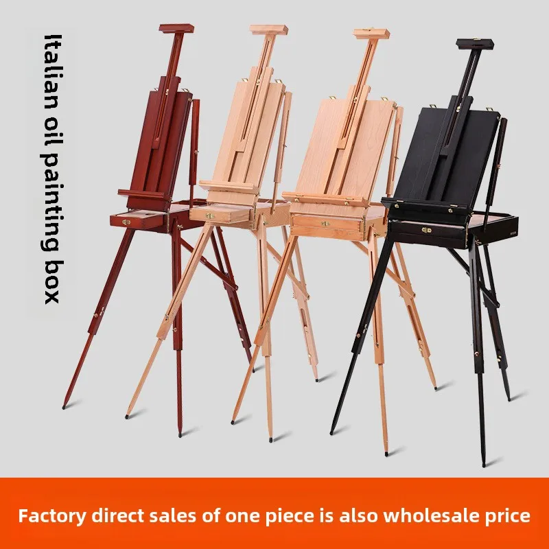 Beechwood Painting Box Sketching Portable Oil Painting Box Collapsible Art Tool Telescopic Back Easel for Canvas Up To 88cm
