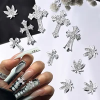 10pcs/lot Luxury Silver Cross Crucifix Nail Art Charm Parts Alloy Rhinestone Crystal Manicure Nail Accesorio Supplies Decoration 2