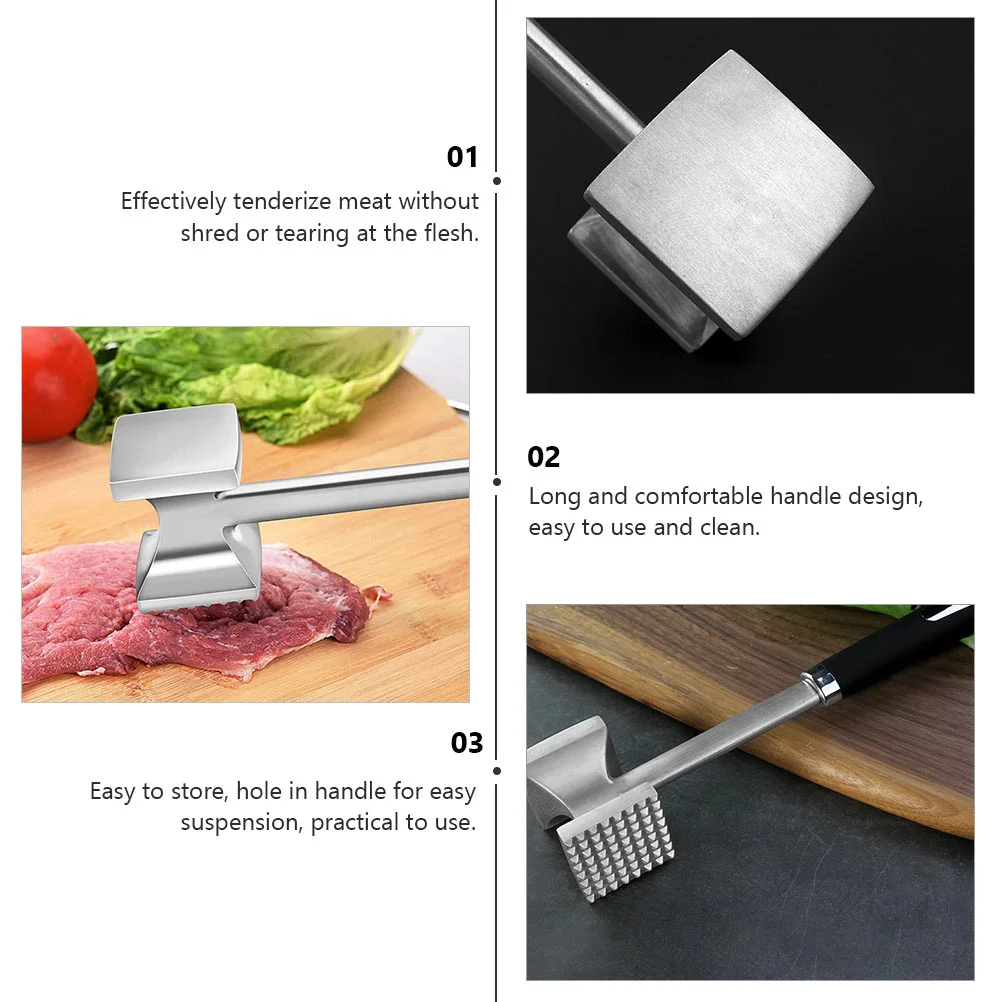 Black Handle Stainless Steel Meat Hammer Kitchen Mallet Tool Beef Pounder Tenderizer Poultry Tools