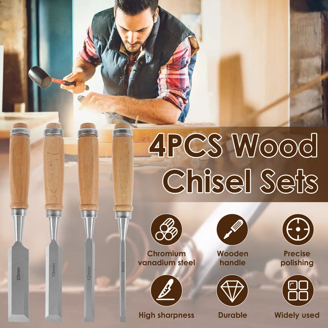 4 Sharp chrome vanadium steel wood chisel set with beech handle ergonomic  wood carving tool for