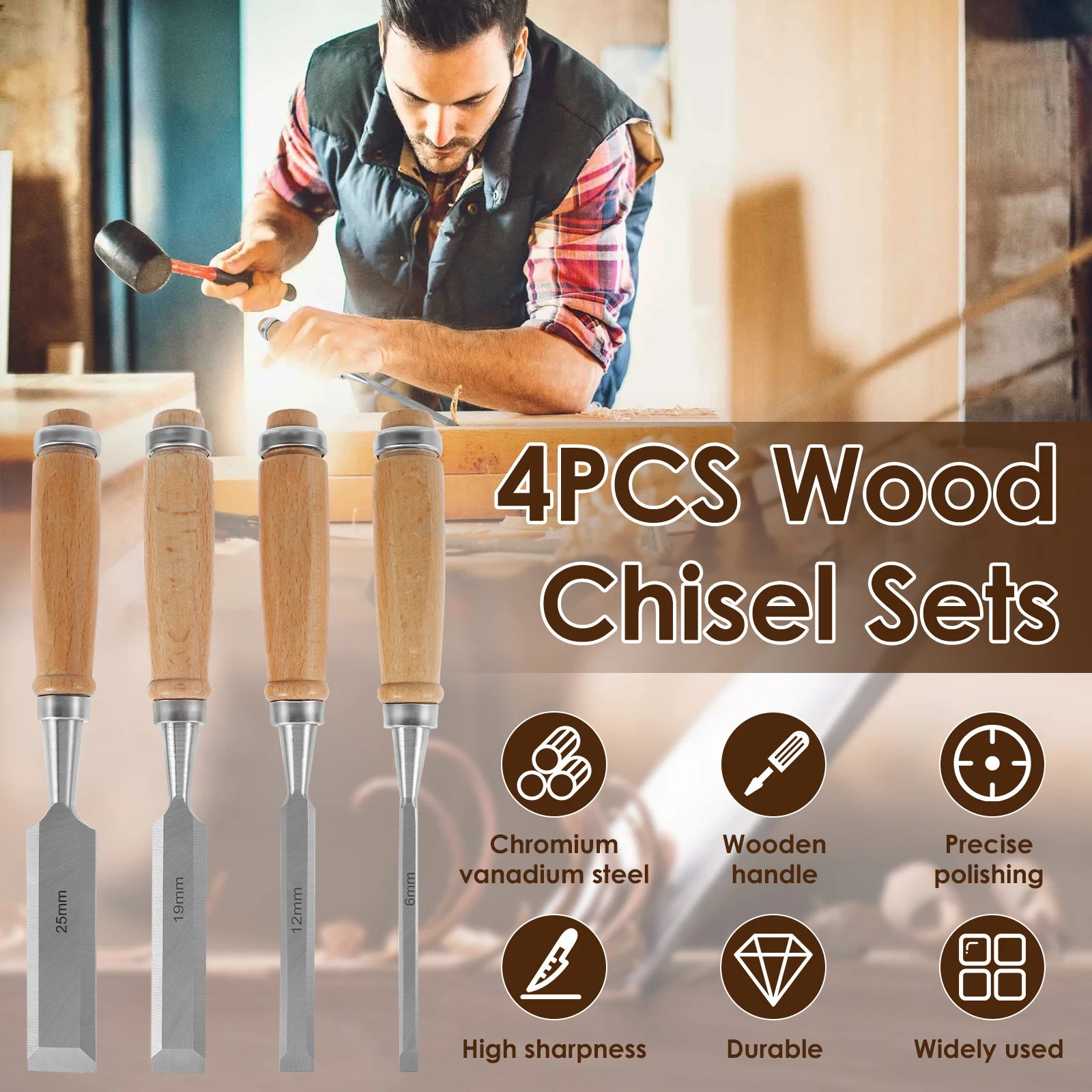 4 Sharp chrome vanadium steel wood chisel set with beech handle ergonomic  wood carving tool for woodworking enthusiast craftsmen - AliExpress