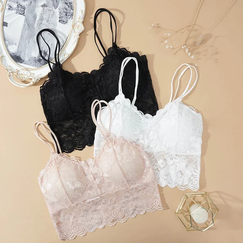 2Pcs Sexy Bra Women's Lace Bralette Floral Lingerie Underwear Wireless Padded Brassiere Seamless Ultra Strap Wire Free Bras Vest 2