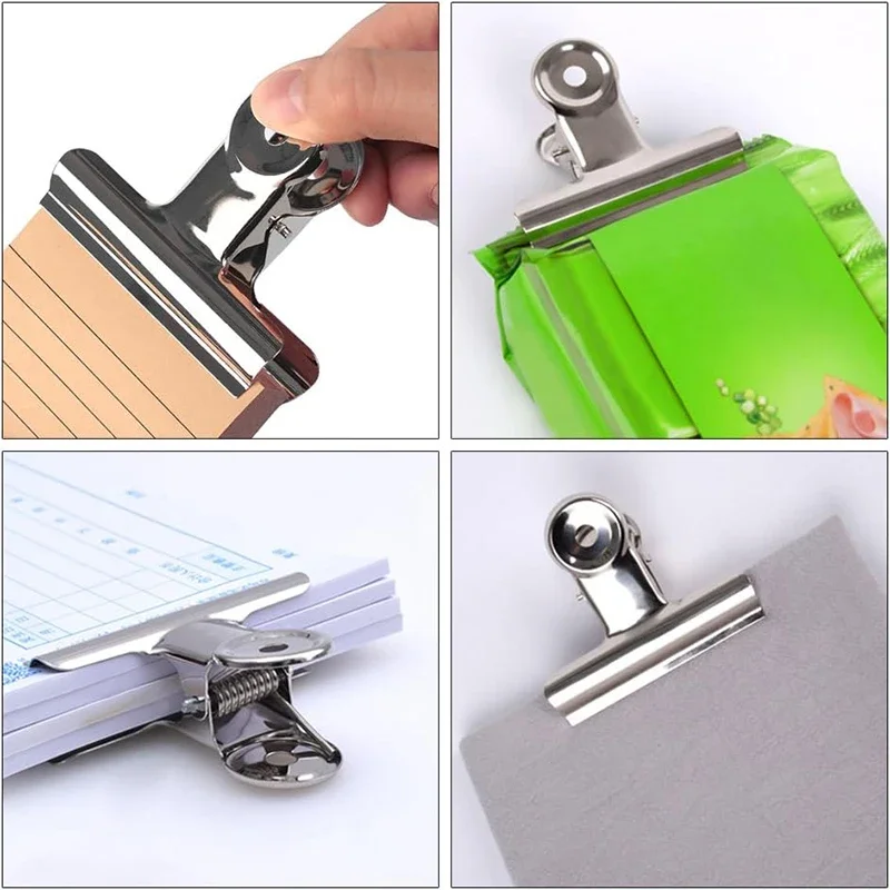 6Pcs Bulldog Clips Chip Clips Food Clip Stainless Steel Multi-functional Metal Clamp Binder Paper Kitchen Home Office alligator clips