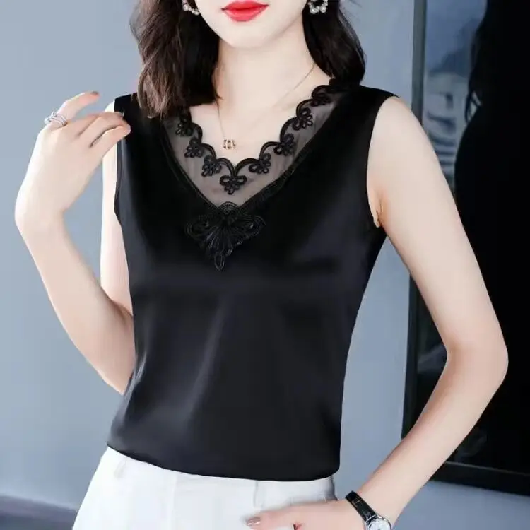 S123930fd2a9440e289c94c1d7a2c8e64Z Korean Silk Women Blouses Shirt Woman Satin Blouse Tops Women Satin Lace Embroidery Blouse Top Woman V-neck Printing Shirts Tops Mallzona