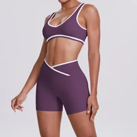 Women Two Piece Gym Workout Set Female Bra Yoga Sets 2ps Shorts Fitness Wear Women Quick-Dry Camisole Sports Bra Suits - Image 2