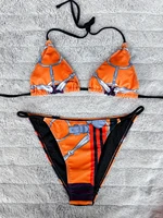 Luxury Brand Design Orange Printed Bandage Beach Swimsuit Bikini Two Piece Set For Women Sexy Ladies Beachwear Tankini Clothes 6