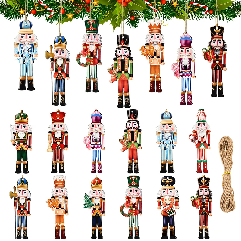 Wooden Nutcracker Soldier Ornaments - 12Pcs Xmas Tree Decorations Christmas  New Year Gift 2024