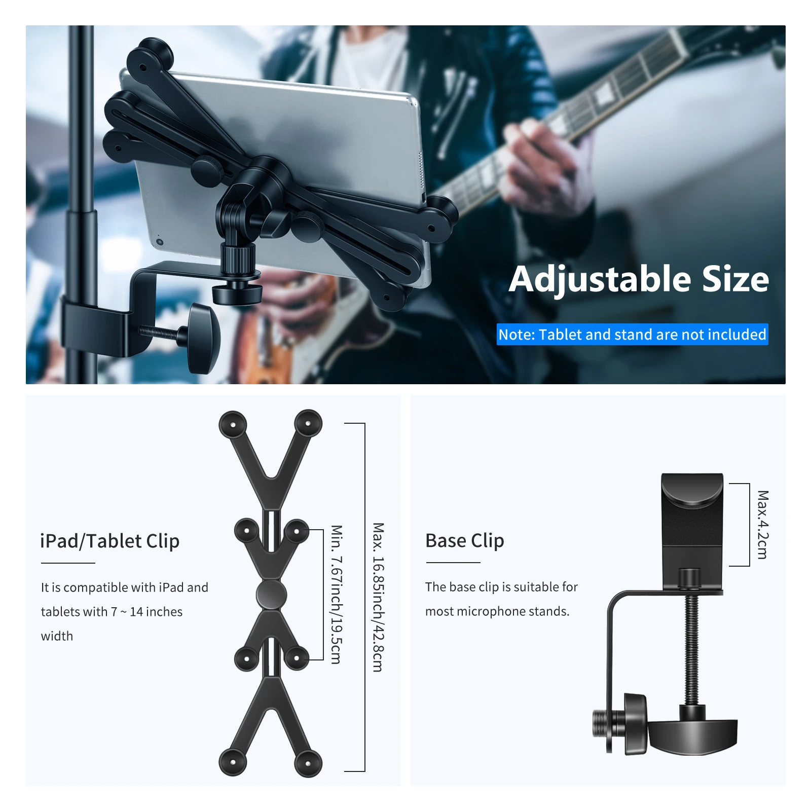 Suporte Ajustável Tablet Mount 360 Graus Swivel Clamp Suporte de Microfone para Apple Ipad Pro Air Mini Google Nexus 714 - Imagem 2