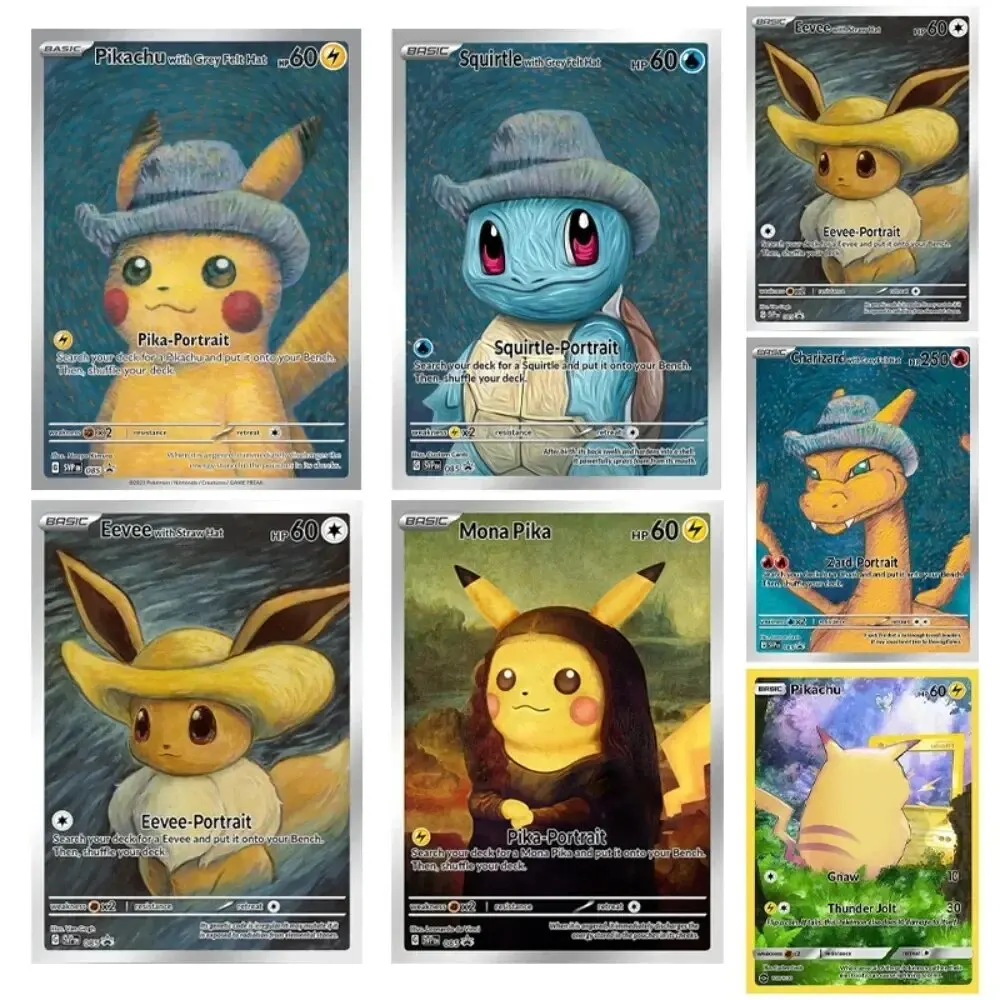 DIY Pokemon Van Gogh Museum Pikachu Collection Cards Pokemon Classic Single Card Game Anime Self Made Cards Gift Toys pokemon cards