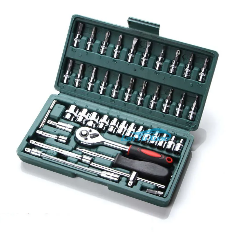 

Set of 46pcs Manual Machine Car Repair Combination Tool sets Hand Impact Spanner 1/4" Auto Socket Wrench&Screwdriver Bits Kits