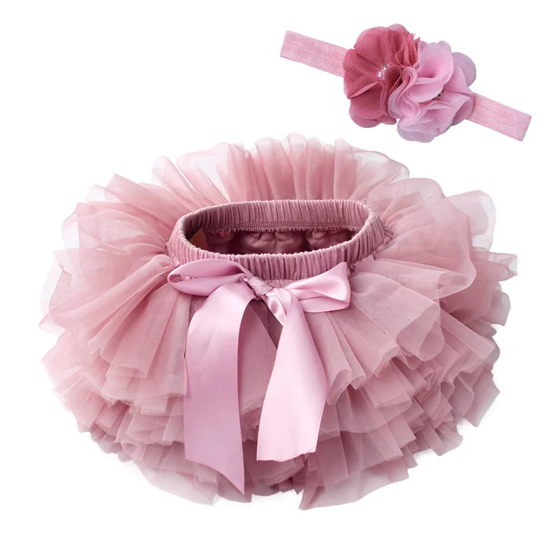 Baby Girls Tulle Tutu Bloomers Infant Newborn Diapers Cover 2pcs Short Skirts+Headband Set Girls Skirts Rainbow Baby Skirt 3