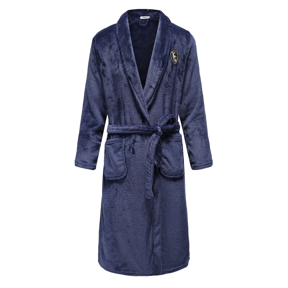 Thickened Flannel Men Robe Sleepwear Autumn Winter Warm Coral Fleece Bathrobe Gown Nightwear Loose Casual Home Wear Loungewear images - 6