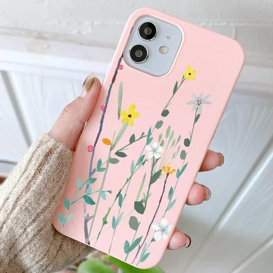 thumbnail image 1 of Funda de teléfono con diseño de margaritas sencillas para iPhone 14, 13, 12, 11 Pro Max, 12 Mini, 7, 8 Plus, XS Max, X XR, carcasa trasera de TPU suave en color rosa y blanco, 1 of 5