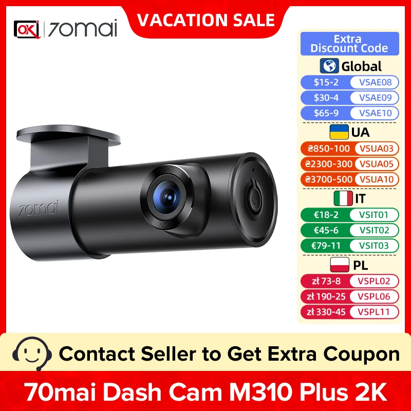 70mai Dash Cam M310 Plus 2K QHD 1440P Car DVR F1.55 WDR 24H Parking Surveillance Super Night Vision Wi-Fi Voice Control Car Cam 1