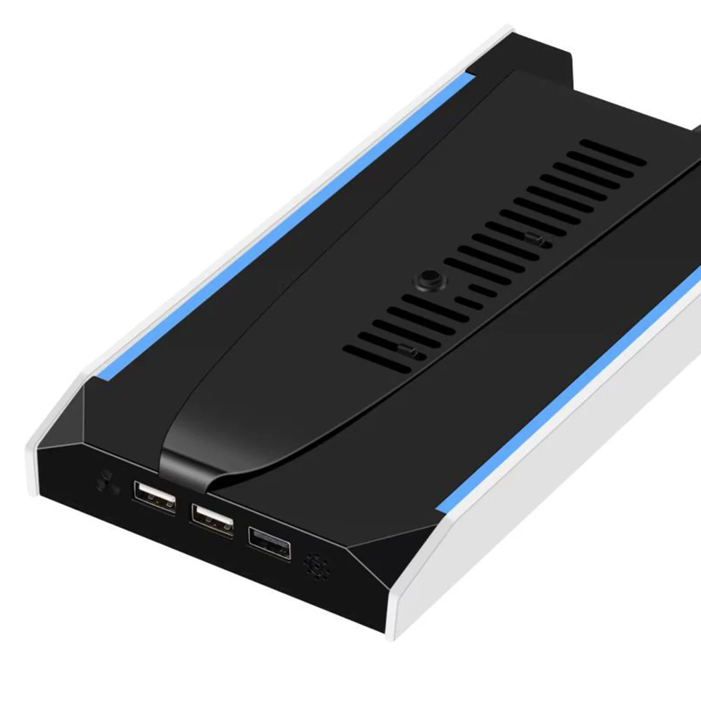 PS5 슬림/PS5 프로 RGB 수직 쿨링 스탠드 베이스 (3개 USB 2.0 포트, 8가지 조명 모드, 3단 속도 조절 쿨링 팬 포함)