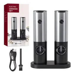 Rechargeable Electric Salt and Pepper Grinder with Adjustable Coarseness (Silver)