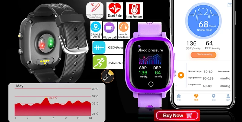 4G Elderly Tracker Smartwatches Body Temperature Heart Rate Blood Pressure GPS Location Tracking Phone Watch for Old People D300