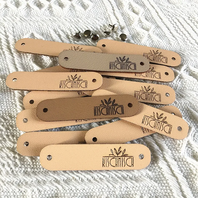 15x Customizable Rivet Leather Tags - Handmade labels with metal rivet  screw - Custom name beanie tags with rivets - tags for handmade items