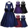 Medieval Victorian Court Lace Patchwork Gothic Dress Halloween Witch Cosplay Party Costume Square Neck Flare Sleeve Maxi Dress 5