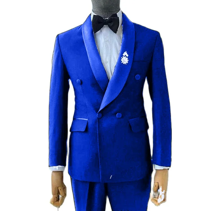 Black Wedding Tuxedo for Mens Suits with Double Breasted Jacket Pants 2 Piece Slim Fit Formal Male Fashion Prom Costumes