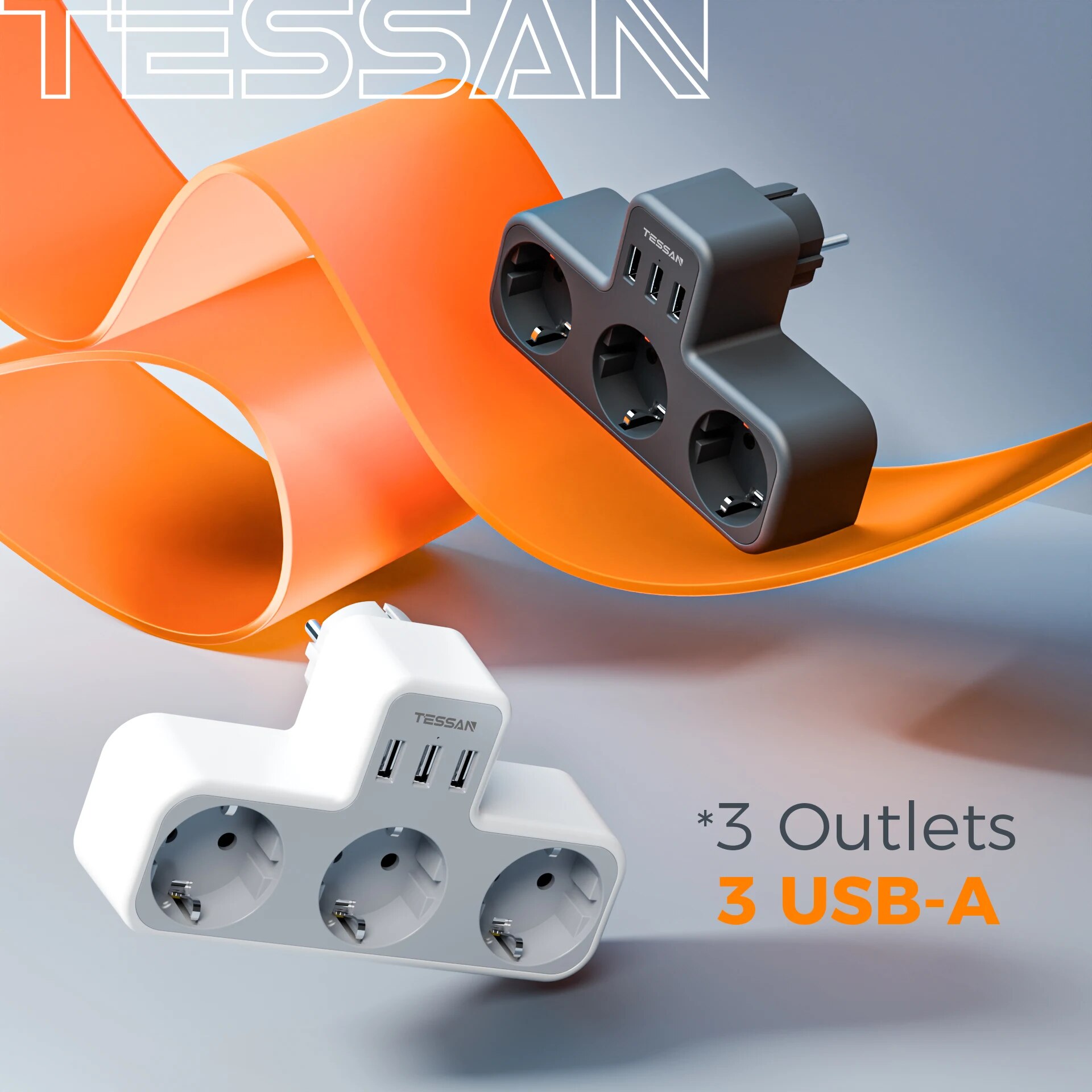  TESSAN EU Plug Power Strip with 3 AC Outlets +3 USB Ports, 6 In 1 Wall Charger Power Socket Adapter Overload Protection for Home 