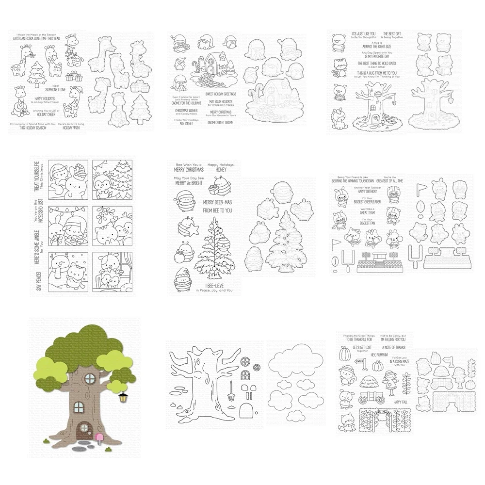 

Touchdown Christmas Gnome Treehouse Animals Giraffe Clear Stamps Cutting Dies Scrapbooking for Paper Making Frame Card