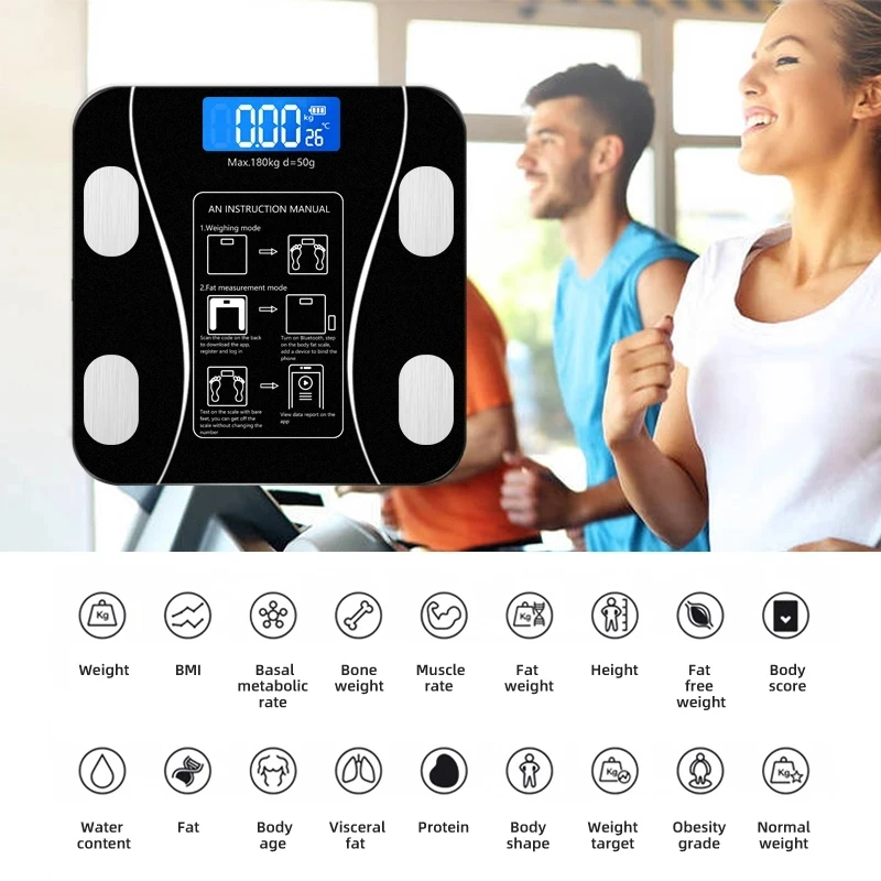 Bilancia pesapersone digitale wireless Fat Smart per il bagno, analizzatore di composizione corporea con app per smartphone, Bluetooth e ricarica USB._voghion.com