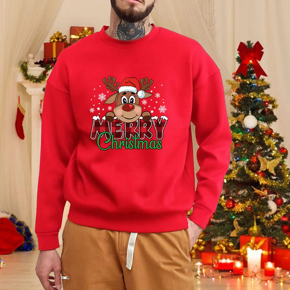 Pullover girocollo alce natalizio autunno e inverno maglione rosso casual da uomo a maniche lunghe carino Merry Christmas 1