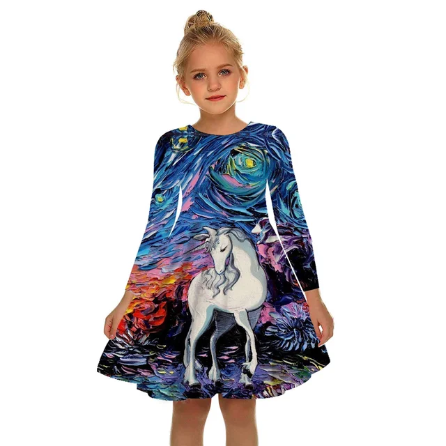 New 3D Printed Unicorns Summer Kids Girls Baby Party Dress Casual Fashion 3D Print Long Dresses Autumn Everyday Leisure Dresse skirt for baby girl Dresses