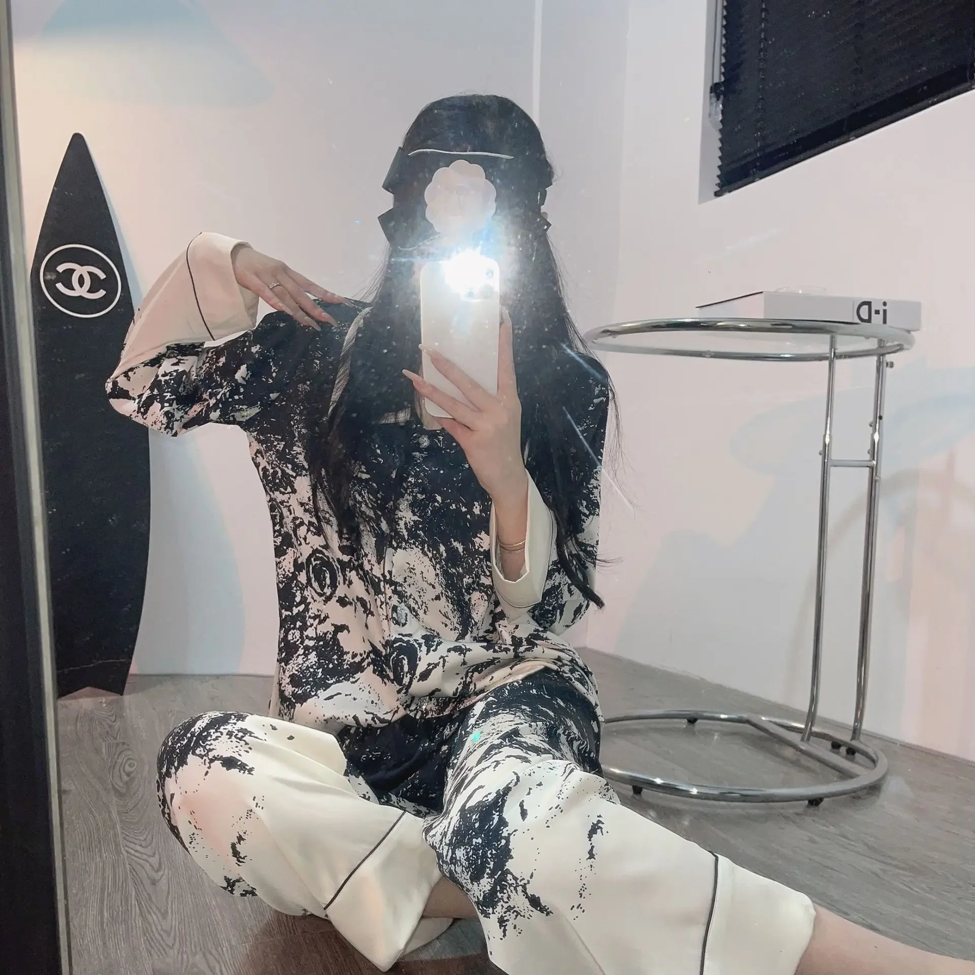 2024 Print Women Pajamas Suit Spring Satin Nightwear Long Sleeve Trouser Pj's Sleep Set Turn-down Collar Sleepwear Home Clothes