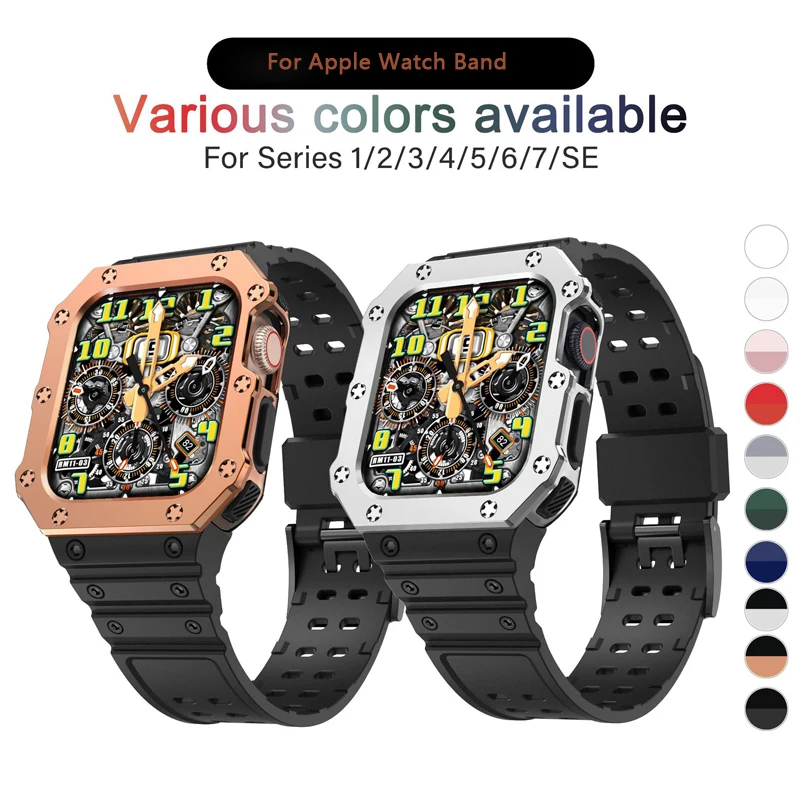 

Compatible Apple Watch Band 42/44/45mm Metal Case with Silicone Strap Shock Cushion for iWatch Series 8 7 6 5 4 3 2 38/40/41mm
