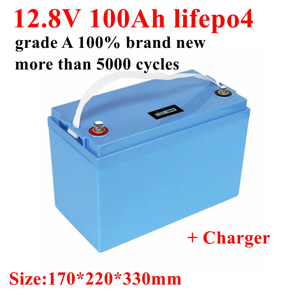 12.8V 100Ah Lifepo4 Batteria 12V 100Ah Batteria Al Litio Ferro Fosfato Per 1200W Inverter Golf Cart Camper + Caricatore 10A