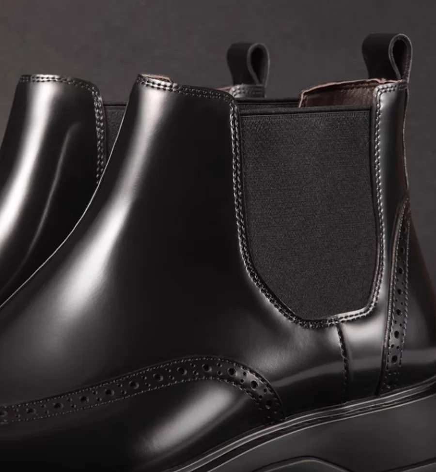 Britische Herren-High-Top-Lederschuhe für Herbst und Winter, Business-Casual-Herrenschuhe, Chelsea-Stiefel mit dicken Sohlen, Vintage-Kurzstiefel – Detail 15