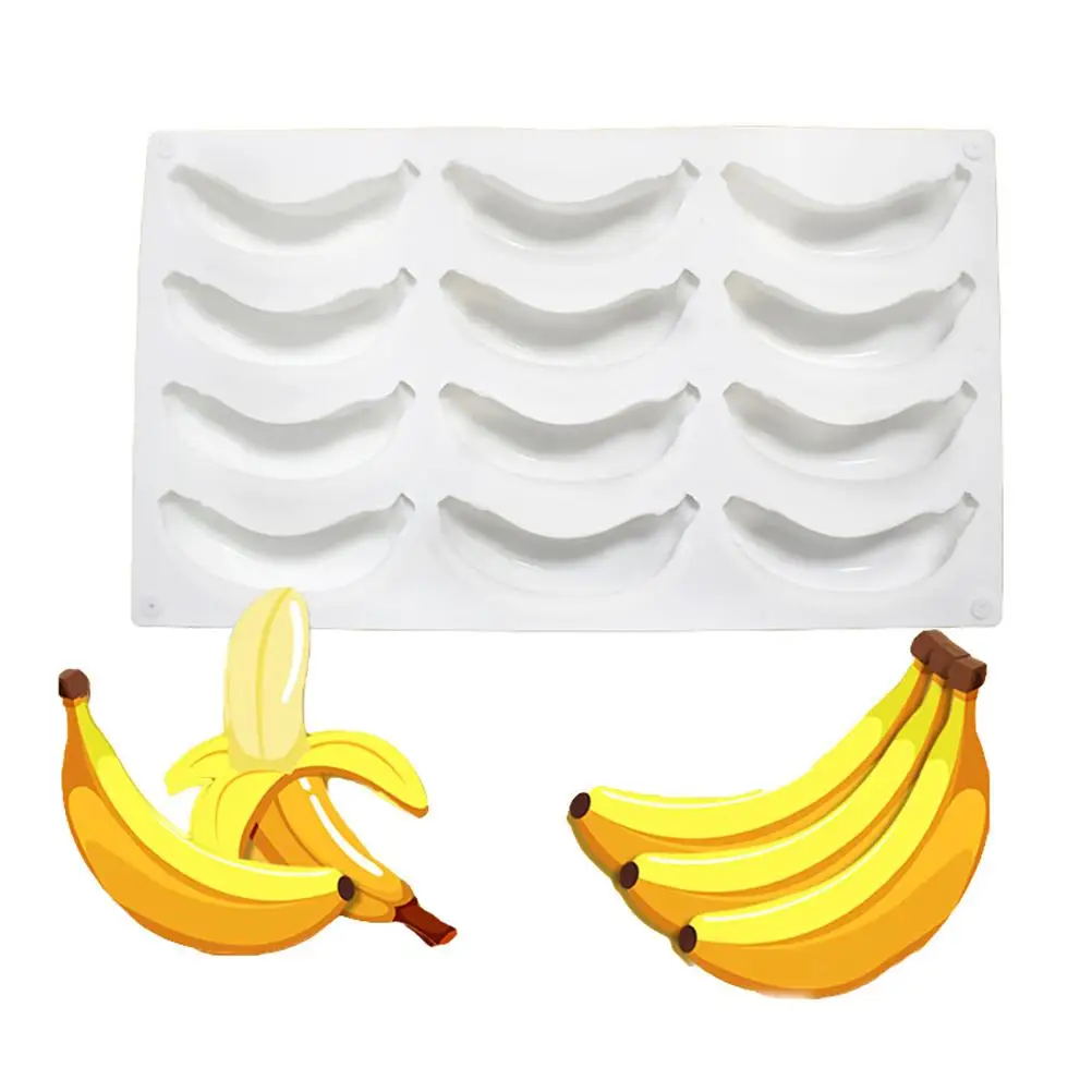 

Cake Mold Pan 12 Cavity Silicone Mold Tray Banana Design Baking Tool for DIY Cake Jelly Mousse