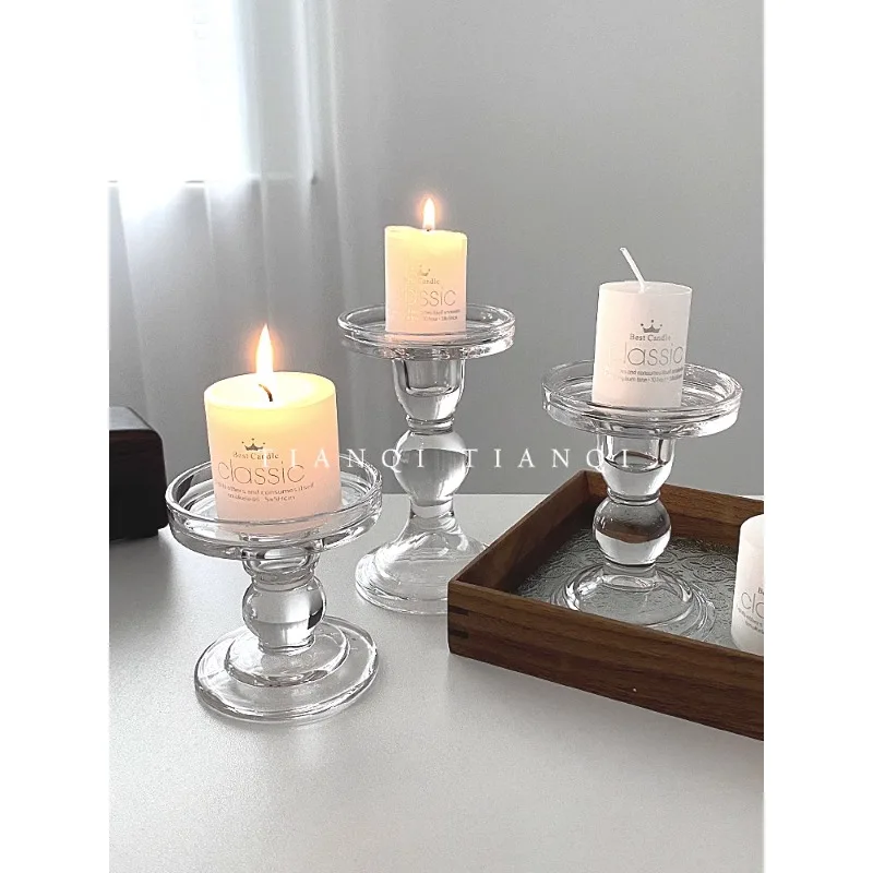

5pcs INS Glass Column Candlestick French Vintage Decoration Romantic Candlelight Dinner Candlestick Soft Decoration Photography