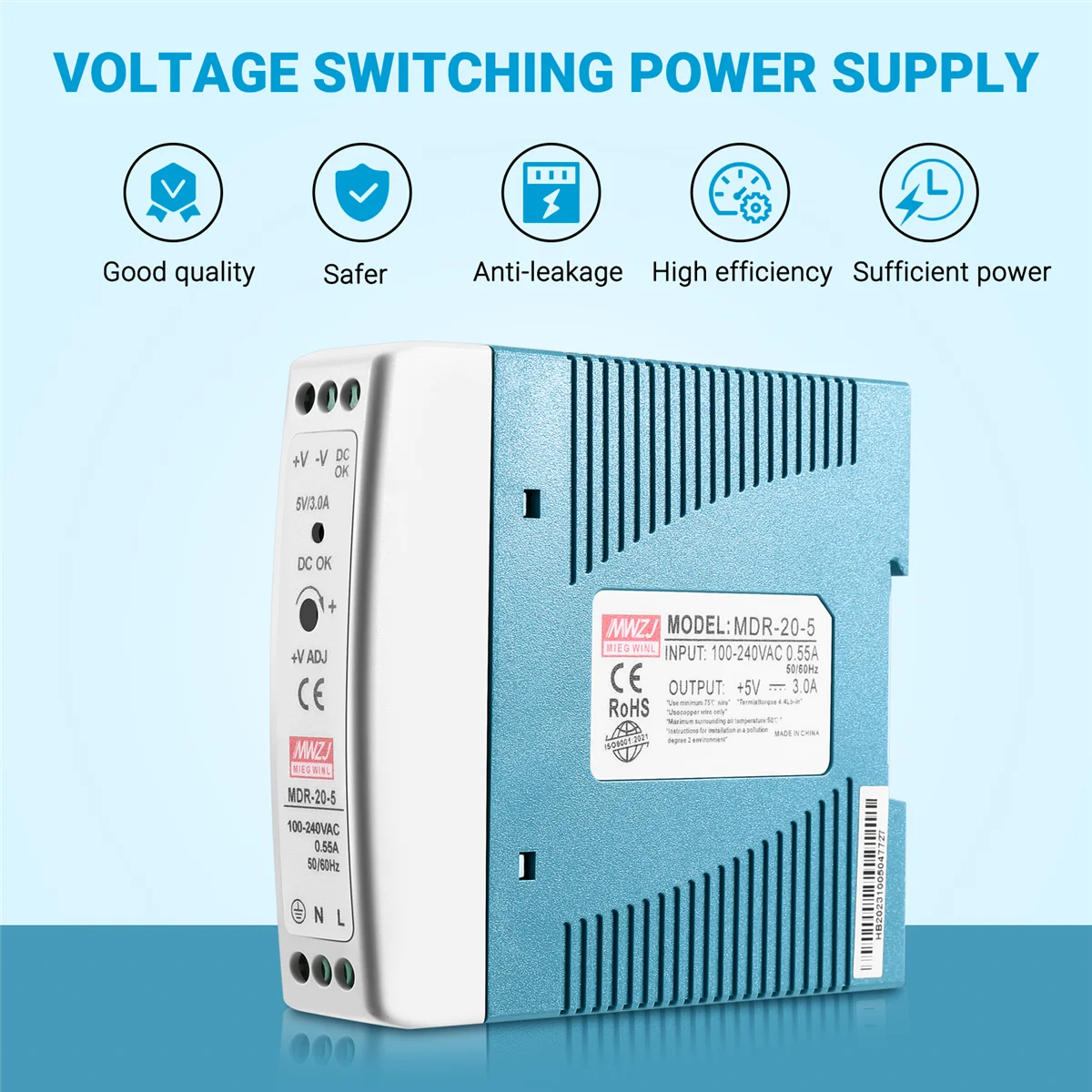 MDR-20 AC-DC 드라이버 전압 조정기 전원 공급 장치, 5V, 20W, Din 레일, 110V, 220V