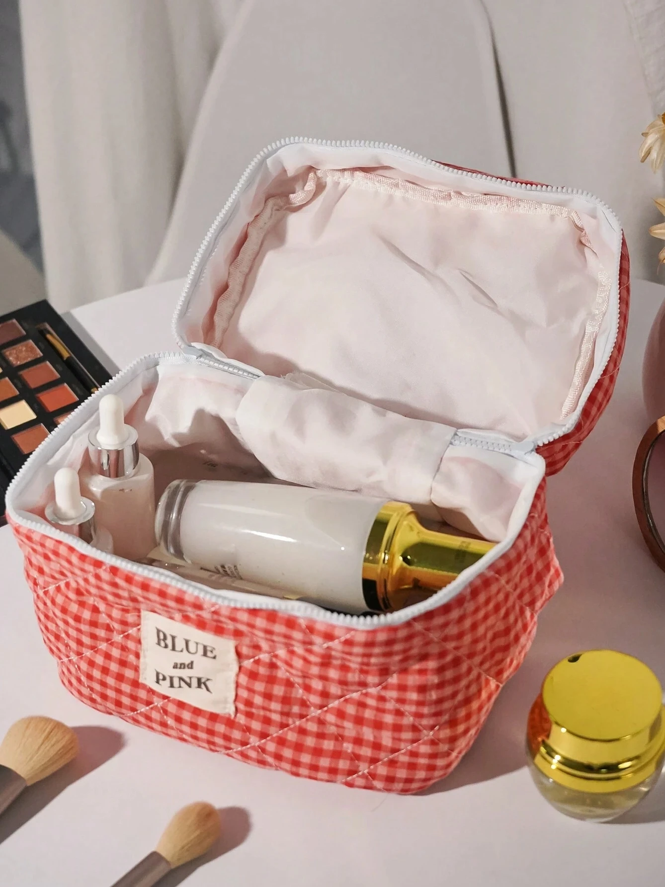 Plaid Makeup Bag Large Capacity Portable Cosmetic Bag For Women Girls Skincare Toiletry Bag Multifunctional Cute Wallet Pouch 5