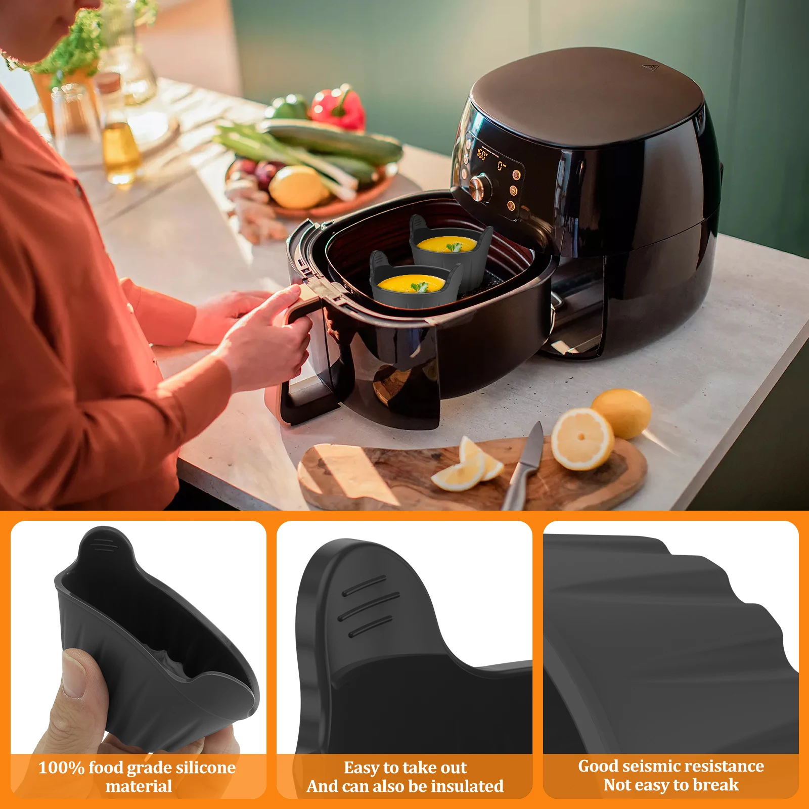 Air Fryer Egg Poacher 4Pcs Food Grade Silicone Egg Poaching Cups Non-Stick Round Silicone Ramekins Reusable Baking Cups
