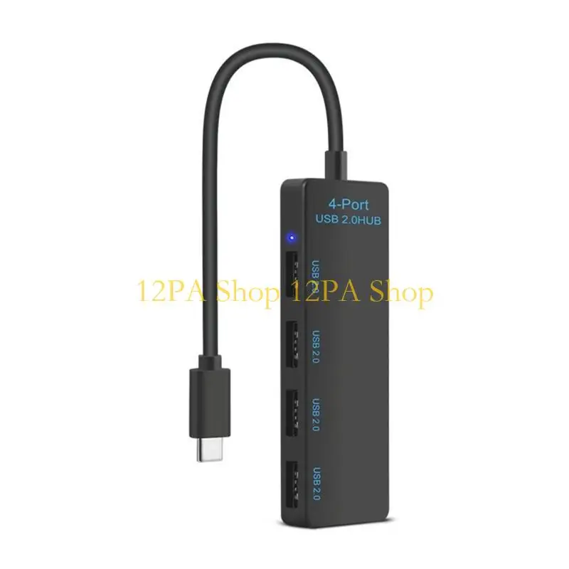 12PA USB C 허브 With4 USB 2.0 포트 480Mbps 및 다양한 전자 충전 어댑터 데이터 전송용 LED 조명